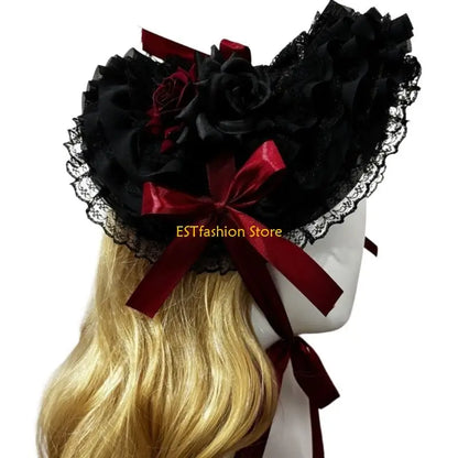 Straw Bonnet Hat With Lace Trim Bowknot