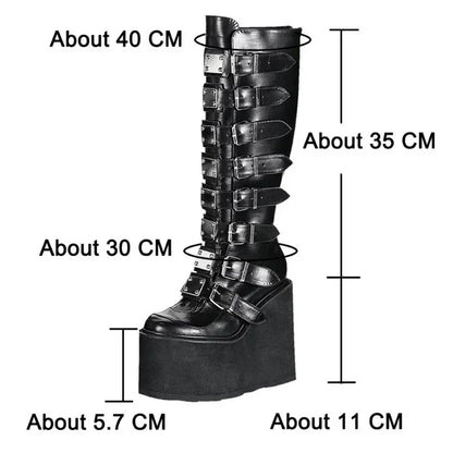 Gladiator Platform Gothic Buckle Straps Leather Boots