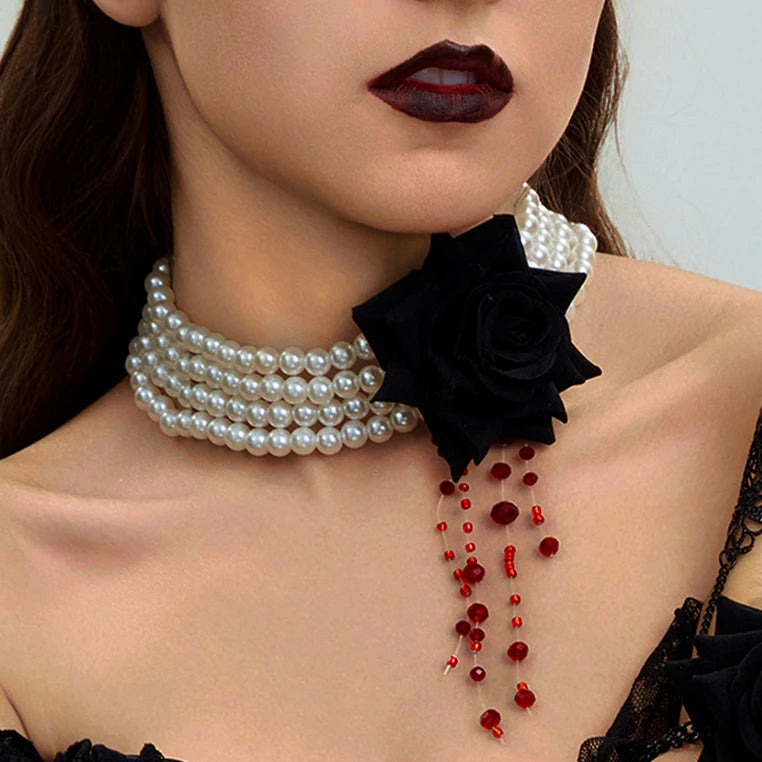 Dripping Blood Imitation Pearls Necklace Choker