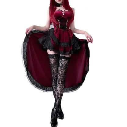 Vintage Gothic Lace Dovetail Halter Dress