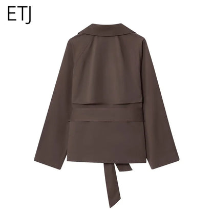 British fall style lapel double-breasted trench coat