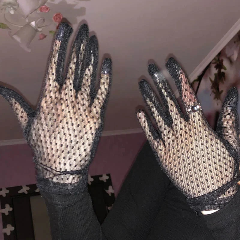Black Lace Gloves Mesh Hollow High Elasticity Transparent Gloves