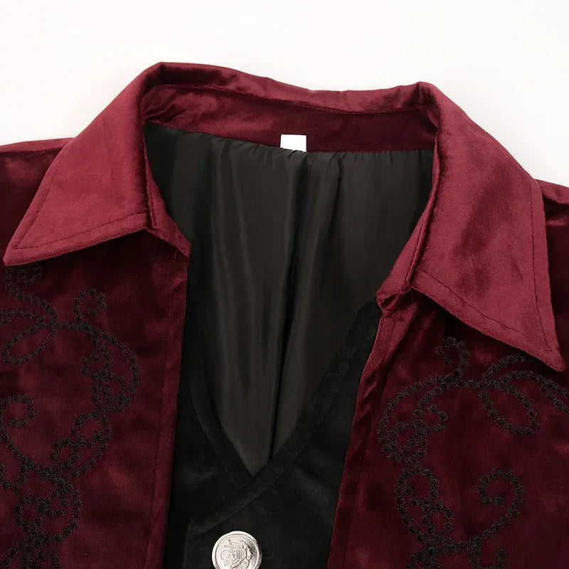 Gothic Steampunk Vintage Medieval Vampire Black Red Coat Court Style Nobles Tailcoat
