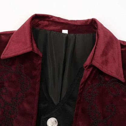 Gothic Steampunk Vintage Medieval Vampire Black Red Coat Court Style Nobles Tailcoat