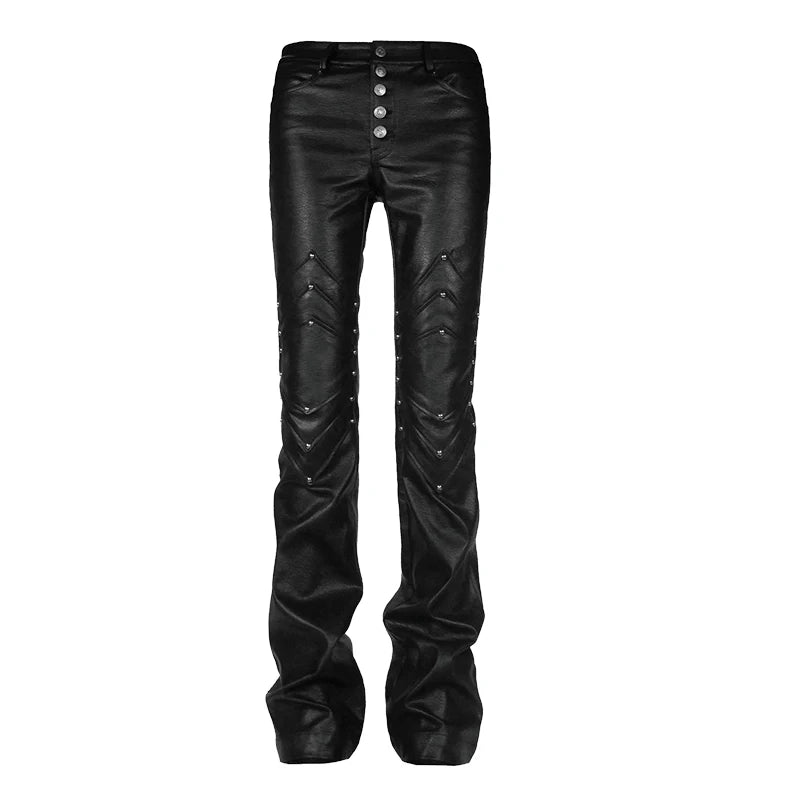 Mauroicardi Long Black Fitted Pu Leather Pants Man Rivet