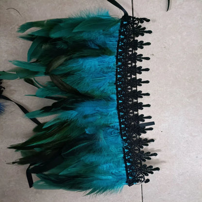 Black Feather Choker Collar Neck Cover Cape Shawl With Lace