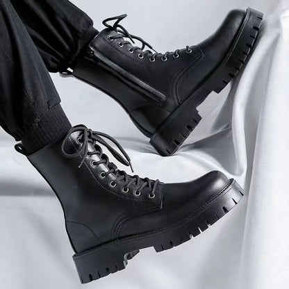 Men's Genuine Leather Motorcycle Boots High-top