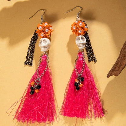 Skeleton Drop Earrings Creative Ethnic Long Tassel Skull Dangle Earring