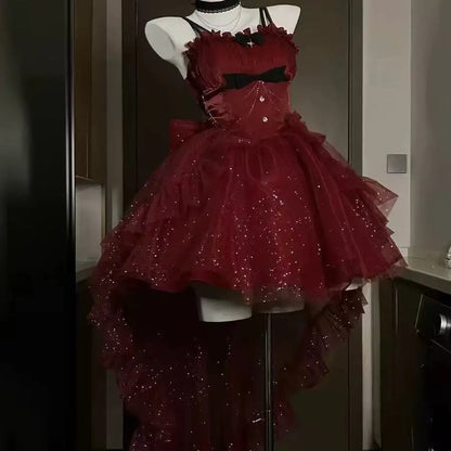 Sling Retro Tulle Ruffles Trim Dress