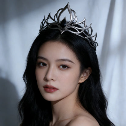 Minimalist Gothic Crown Black Silver Hollow Out Design Headwear