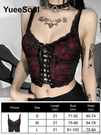 Gothic Lace Mesh Crop Spaghetti Strap Tops
