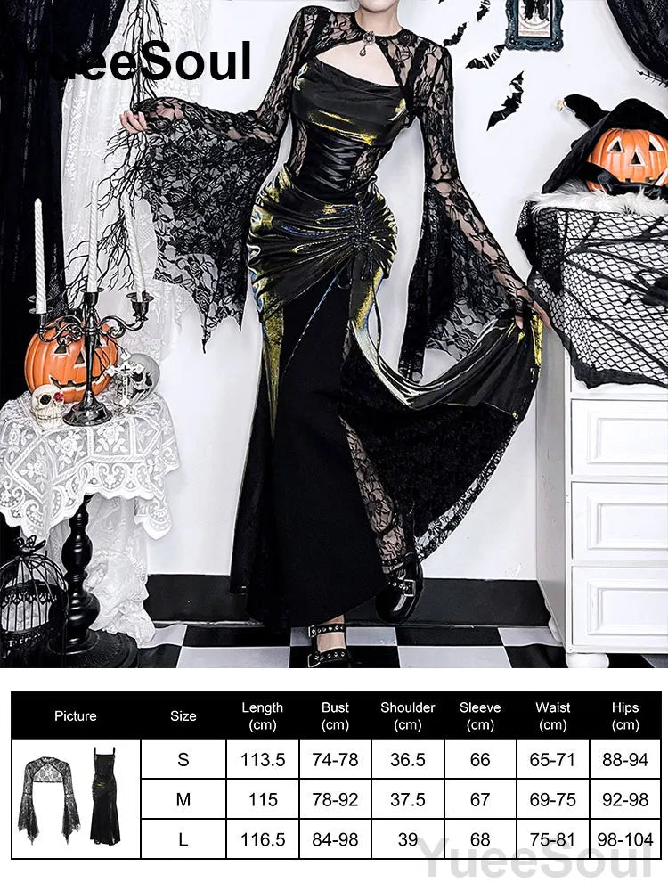 Gothic Long Sleeve Lace Slim Black Dresses