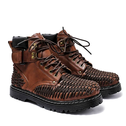 Genuine Leather Goth Round Toe Boots