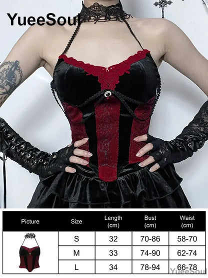 Gothic Lace Mesh Crop Spaghetti Strap Tops