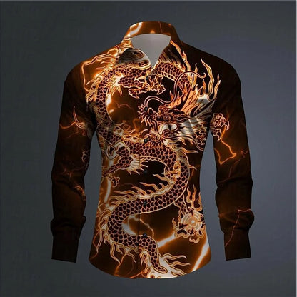 3D Printed Dragon Print Button-down Shirt