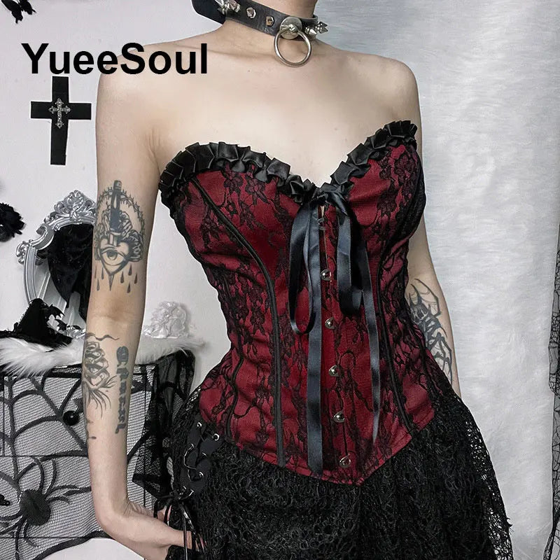 Gothic Lace Mesh Crop Spaghetti Strap Tops