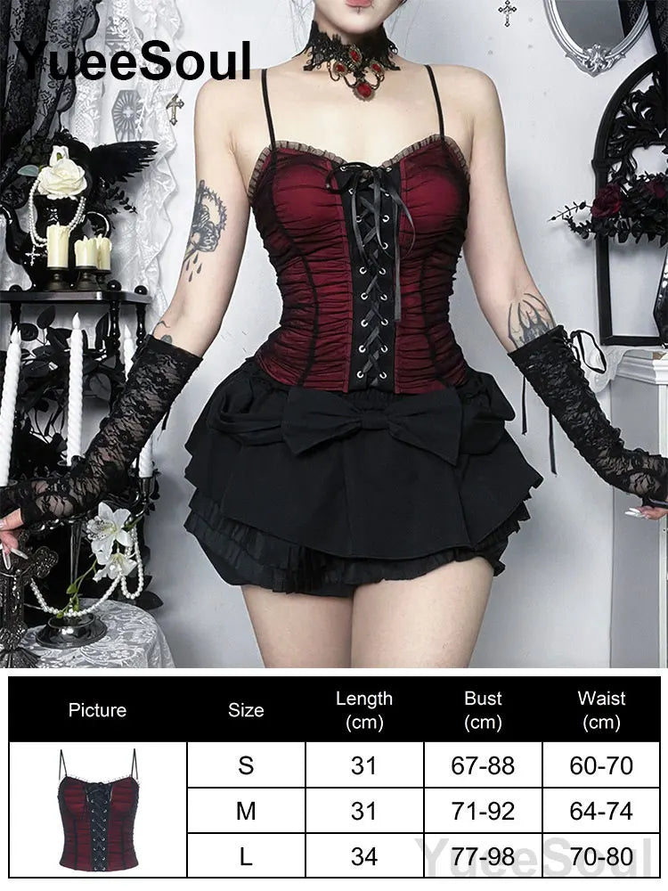 Gothic Lace Mesh Crop Spaghetti Strap Tops