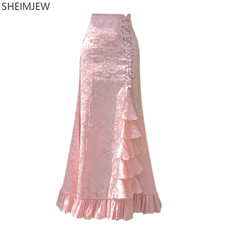 Victorian Court Mermaid Long Ruffled Slim Fishtail Skirt