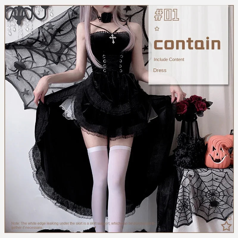 Vintage Gothic Lace Dovetail Halter Dress
