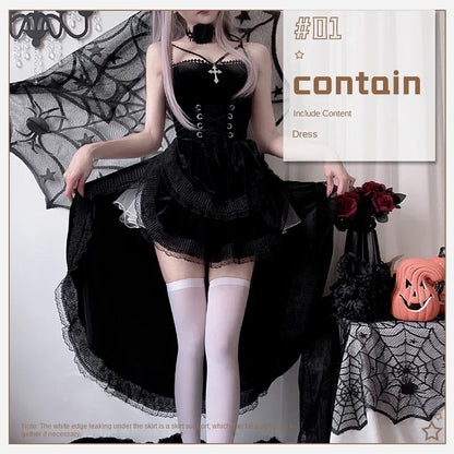 Vintage Gothic Lace Dovetail Halter Dress