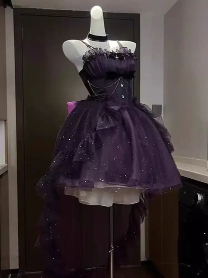 Sling Retro Tulle Ruffles Trim Dress