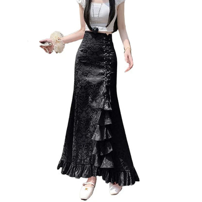 Victorian Court Mermaid Long Ruffled Slim Fishtail Skirt