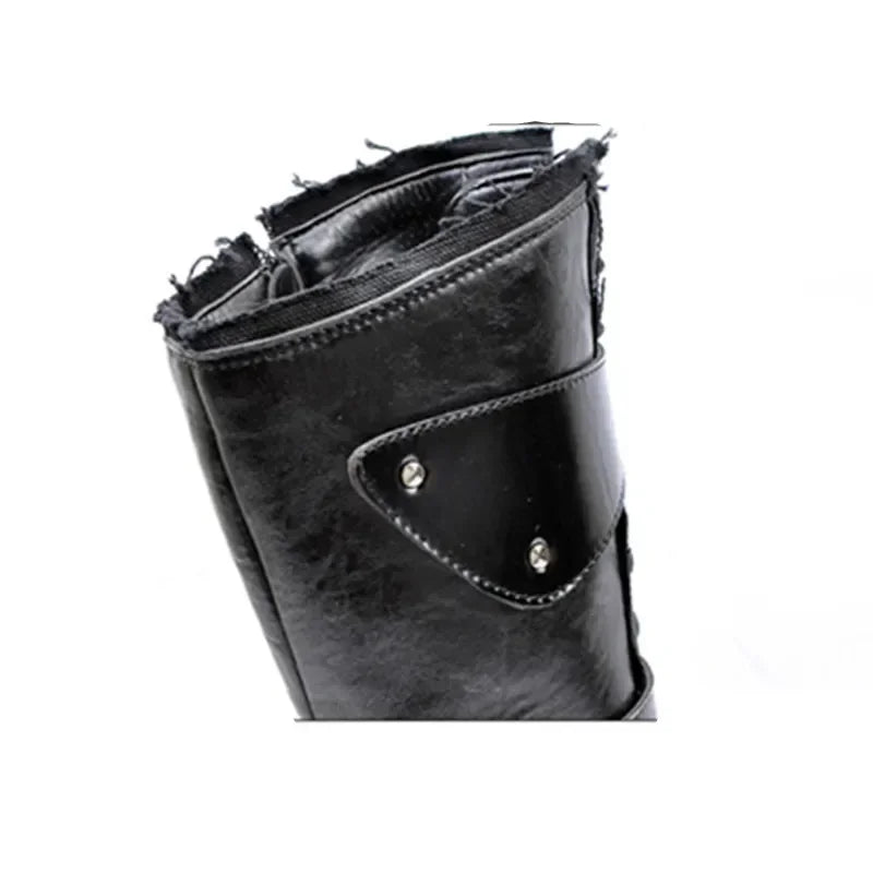 Gothic Punk Dance Boots for Men Mid Calf Warm Soft Leather Motorcycle