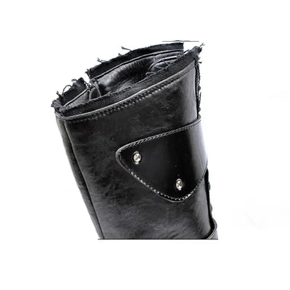 Gothic Punk Dance Boots for Men Mid Calf Warm Soft Leather Motorcycle