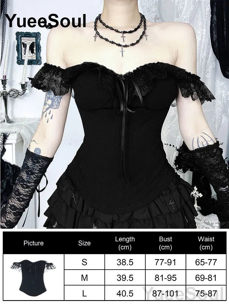 Gothic Lace Mesh Crop Spaghetti Strap Tops