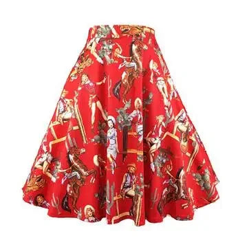 Small Red Polka Dot Midi Summer Pin Up High Waist Retro Vintage Rockabilly 50s Women Skirt