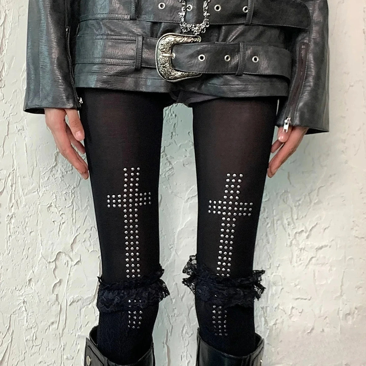 Rhinestone Cross Tights Pants Pantyhose
