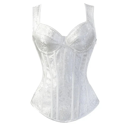 Sexy Women Corset with Straps Black Overbust Floral Jacquard Corsets Zipper Bustier