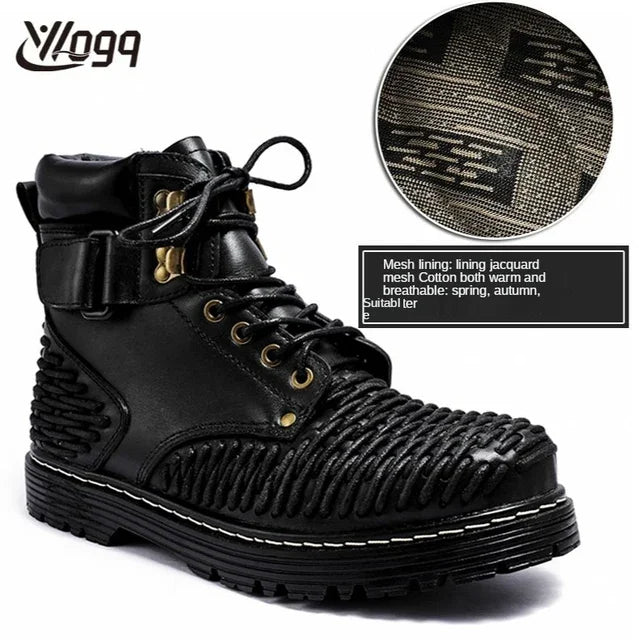 Genuine Leather Goth Round Toe Boots