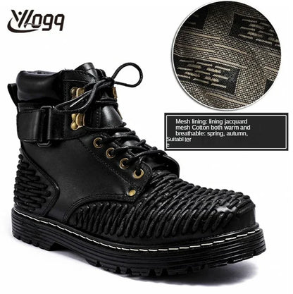 Genuine Leather Goth Round Toe Boots