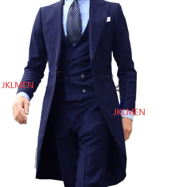 Business Casual Long Suit Vest Trousers Men's 3 Piece Set
