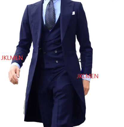 Business Casual Long Suit Vest Trousers Men's 3 Piece Set