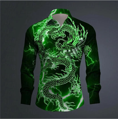 3D Printed Dragon Print Button-down Shirt