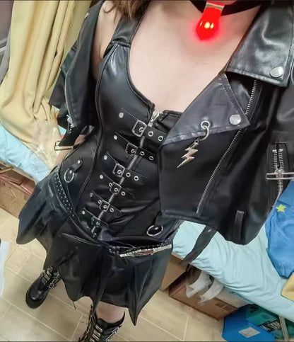 Faux Leather Harness Court Shaper Overbust Corselet Bustier Waist Trainer Vest Corset