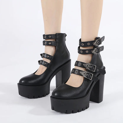 Block Heels Buckle Strap Pumps Platform Mary Jane