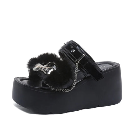 Gothic Chunky Platform Wedges Sandals Slides with Chain