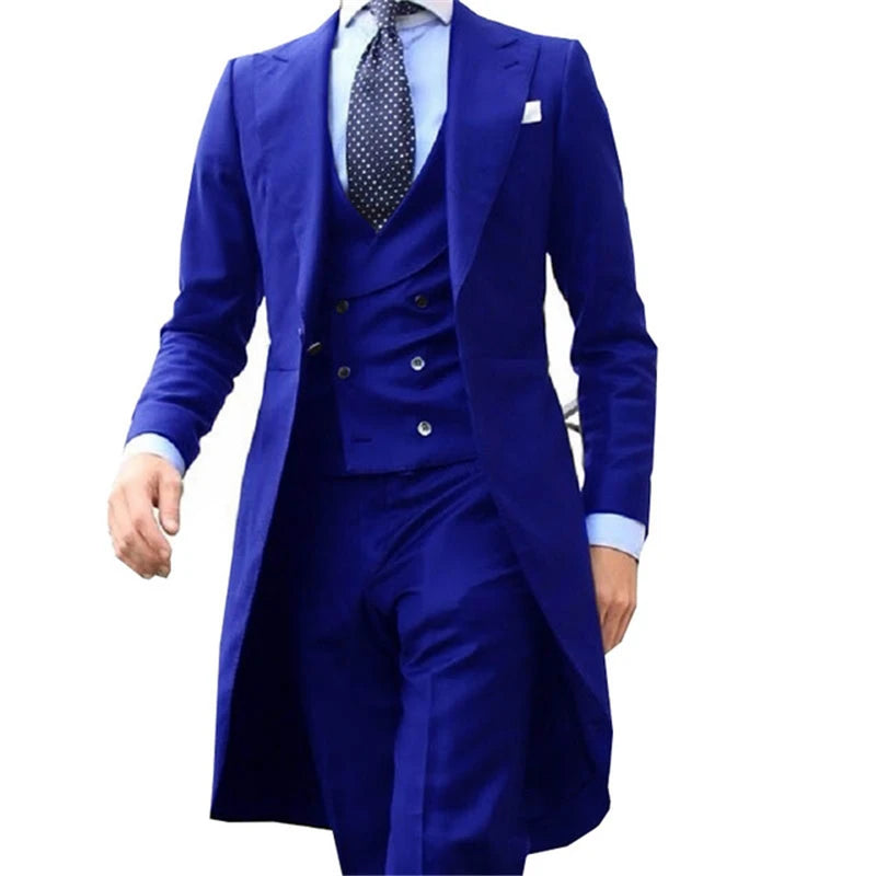 Business Casual Long Suit Vest Trousers Men's 3 Piece Set