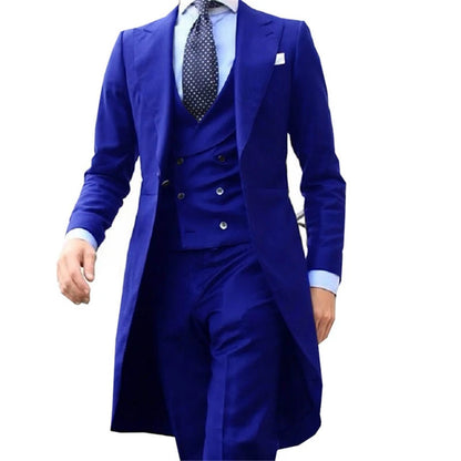 Business Casual Long Suit Vest Trousers Men's 3 Piece Set
