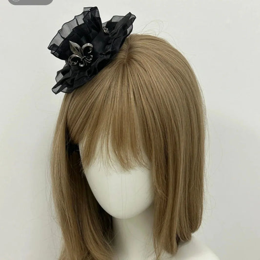 Black Gothic Lolita Lace Bow Small Hat Top Hat
