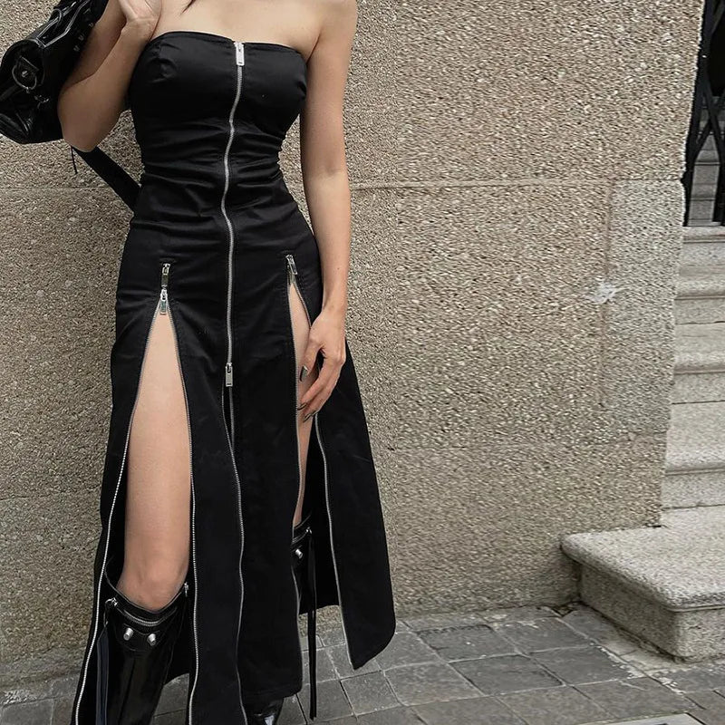 Goth Espionage Black Underground Tube Dress