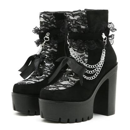 Lacy Beau Gothic Chunky Boots with Chain