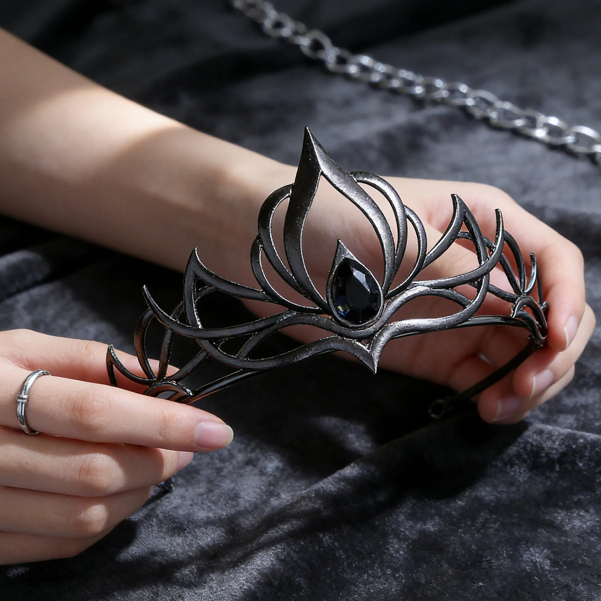 Minimalist Gothic Crown Black Silver Hollow Out Design Headwear