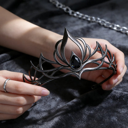 Minimalist Gothic Crown Black Silver Hollow Out Design Headwear