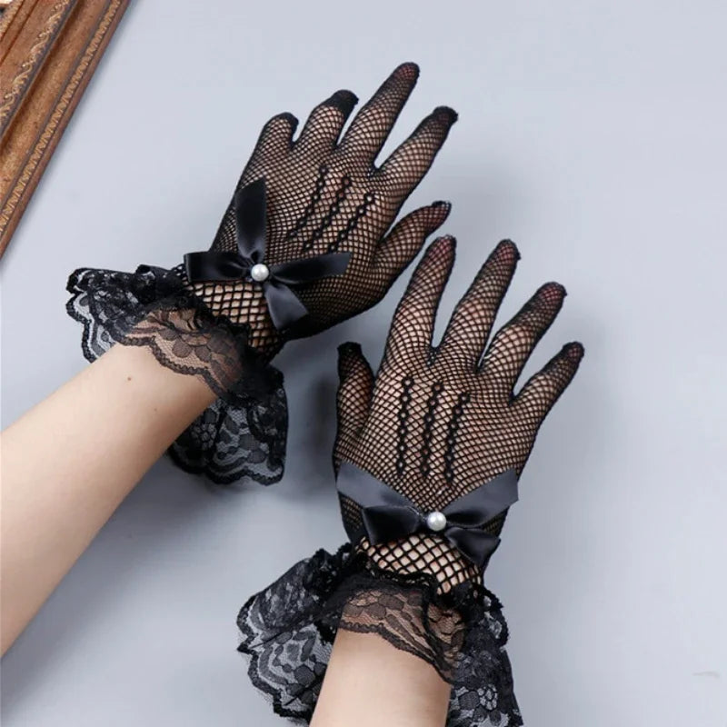 Lace Hollow Out Gloves Mesh Thin Mittens