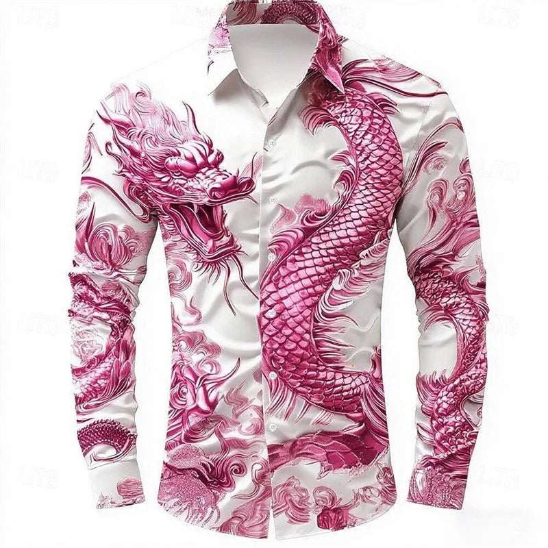 Dragon Men's Long Sleeve Casual Shirt 3D Printed