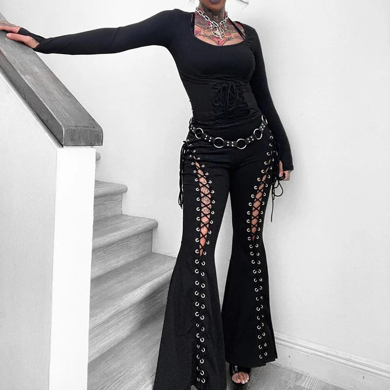 Gothic Bandage Cut Out Pants Dark Academia